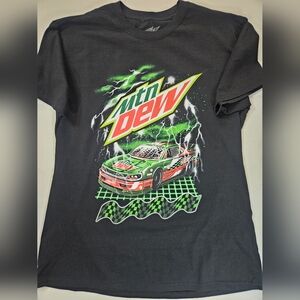 Mountain Dew T-Shirt Mens 2X Black Green Red Logo MTN Dew Car Casual Graphic Tee